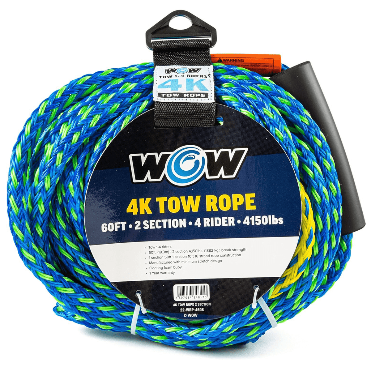 WOW Watersports 60ft 4-Rider 4K Tow Rope with 2 Sections