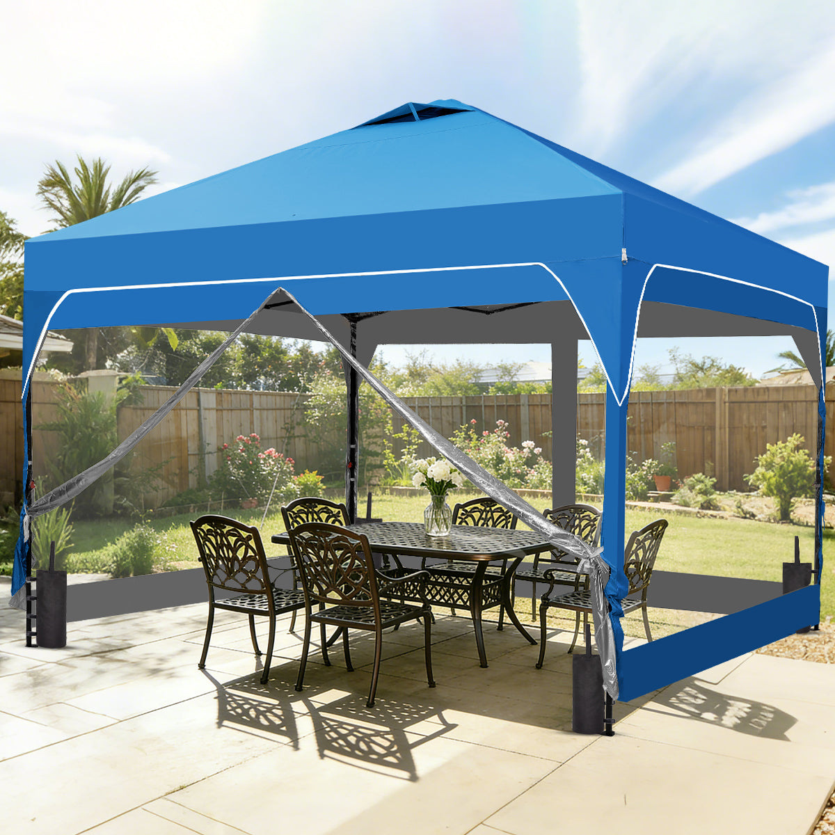 Ainfox 10ft x 10ft Pop Up Canopy Beach Tent with 4 Removable Clear PVC Sidewalls for Events, Parties, Camping