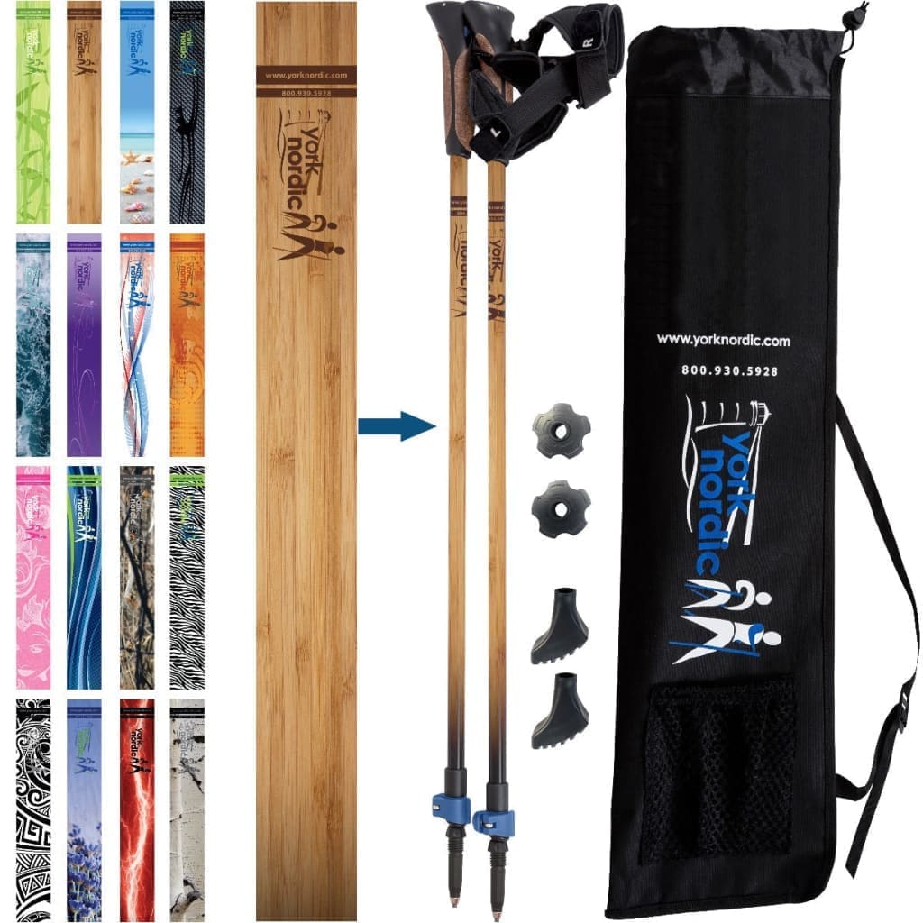 Official Nordic Walking Poles - True Nordic Glove Grip w-flip locks, detachable feet and travel bag - pair - For Heights up to 6’2”
