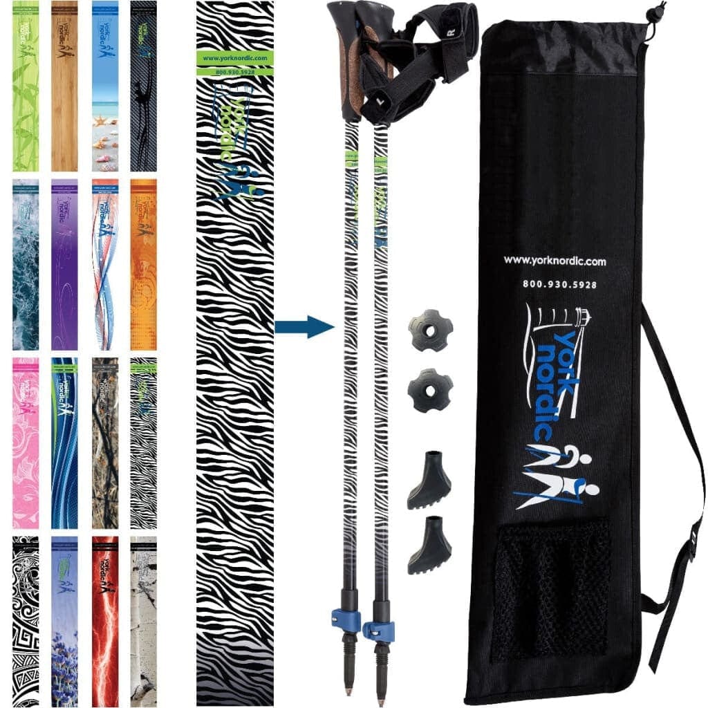 Official Nordic Walking Poles - True Nordic Glove Grip w-flip locks, detachable feet and travel bag - pair - For Heights up to 6’2”